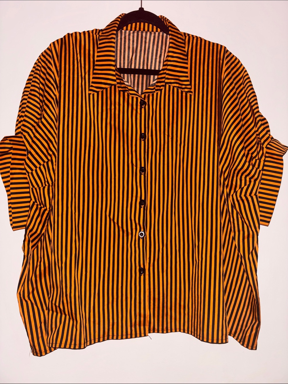 Orange and Black Vertical Stripe Button-Up Shirt